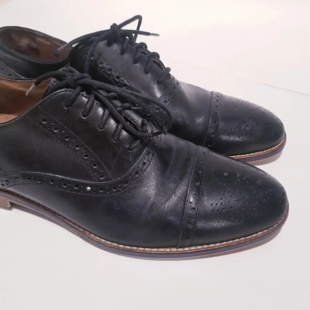 Johnston & Murphy Black Leather Cap Toe Oxford Shoes